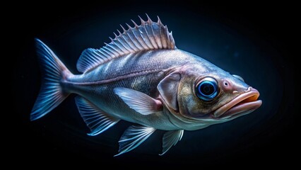 Fototapeta premium A Striking Portrait of a Deep-Sea Fish with Vibrant Blue Eyes and Intricate Fin Detail