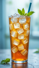 Refreshing Iced Tea Tall Glass Sparkling Light. AI Generated