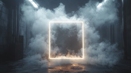 A resplendent rectangle passage encased by blush and cobalt haze on a sleek reflective design