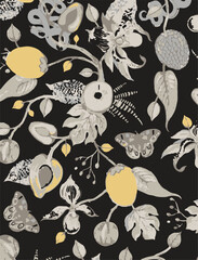 abstract, vector, monochrome, big flowers, all over textiles design, illustration digital image can be used for wrapping paper