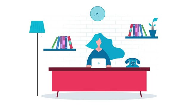 video, 4k,  figura, ragazza che lavora in ufficio, seduta alla scrivania, ufficio, lavoro