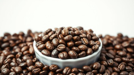Fototapeta premium Roasted coffee beans in small white bowl