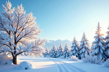 Obraz premium Clear winter sky, glittering snow-covered branches, shine, cold, free