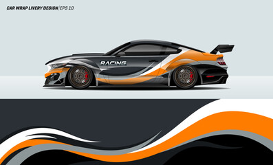 Curved wavy geometric stripes background. Sporty Racing car design for vehicle vinyl wrap and car branding
