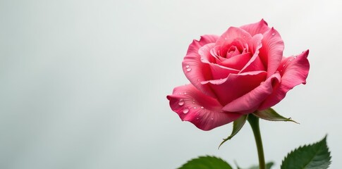 Naklejka premium Stunning fresh rose, dew drops, pristine white background, closeup, white background, red rose