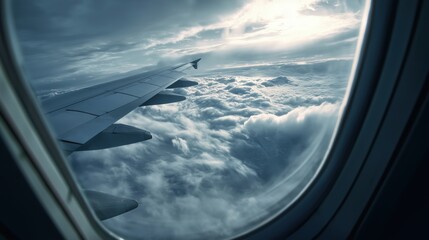 Airplane Wing Above the Clouds with a Little Sunshine