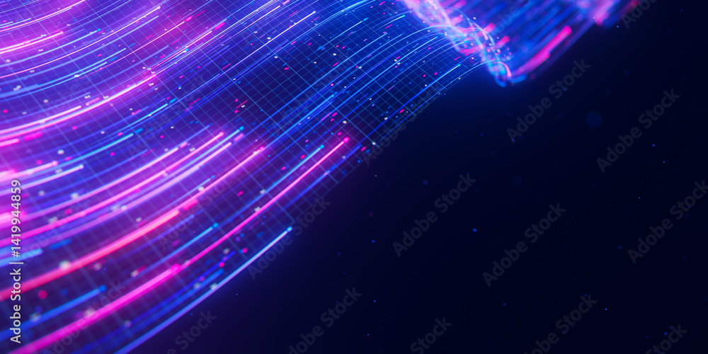 Poster closeup of bigdata light speed flow. abstract digital data stream of quantum computing. cyberspace o