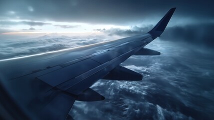 Airplane Wing Over Stormy Clouds