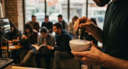Barista pouring latte art - Photo