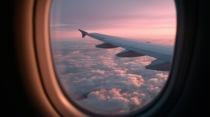 Airplane Wing Above Pink Clouds