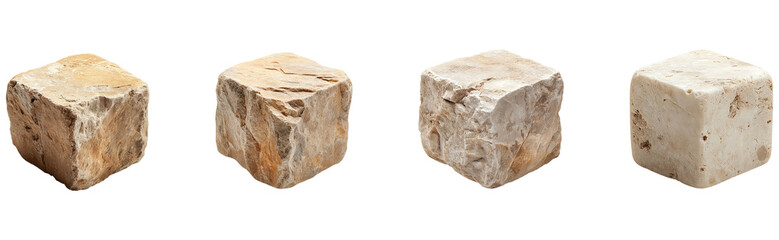 Four cube-shaped pieces of light beige stone.