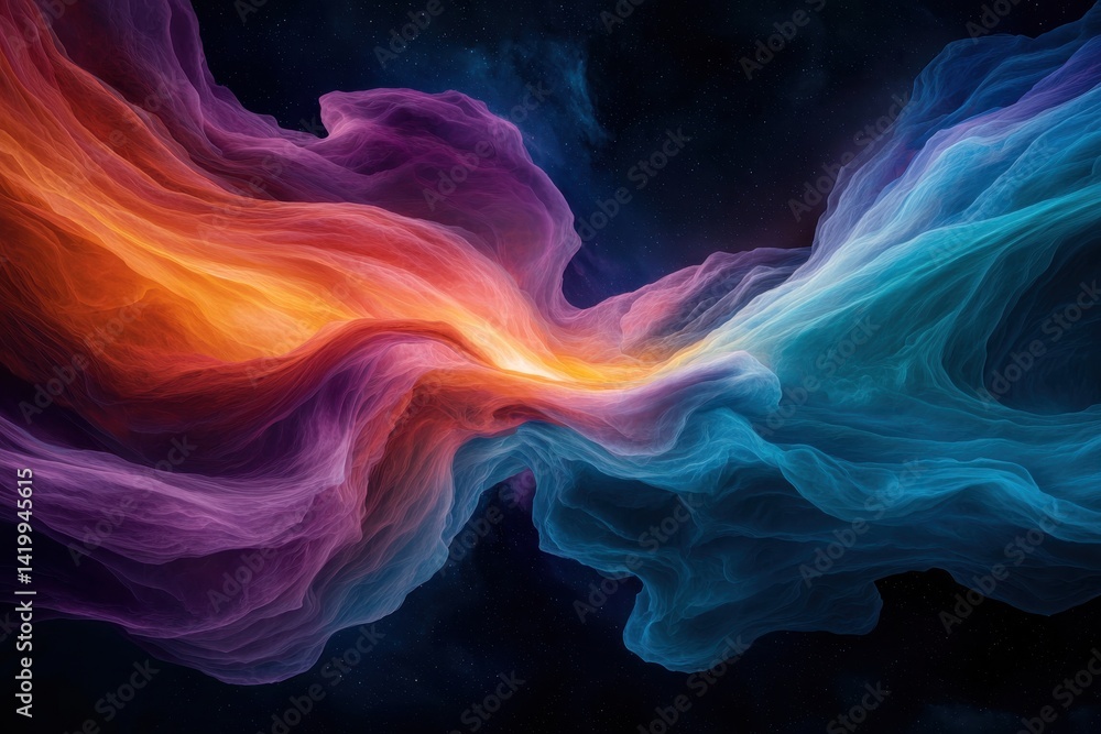 Poster mesmerizing abstract clouds of vibrant colors in a cosmic nebula. digital illustration for backgroun