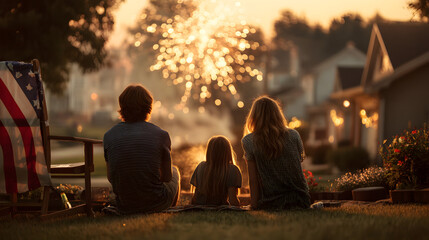 Family Watching Fireworks on Independence Day
