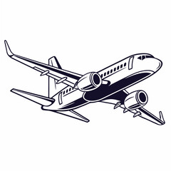 Commercial Airplane Illustration Monochrome Detailed Jet Isolated Flying On White Background