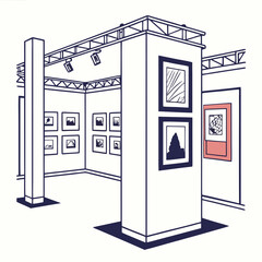 Art Exhibition Gallery Interior Design Illustration With Framed Artwork Displayed