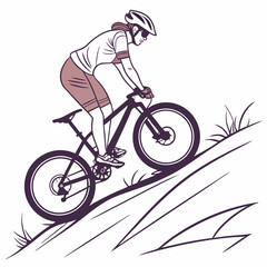 Naklejka premium Female Mountain Biker Riding Downhill In Outline Style Vector Illustration