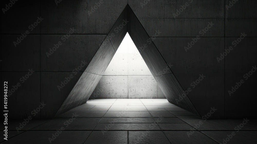Poster a modern architectural abstract showcasing concrete and triangular openings