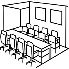 Black And White Line Art Illustration Of A Conference Room Meeting