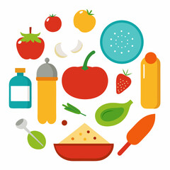 Flat Vector Illustration Featuring Cooking Ingredients And Utensils On A White Background