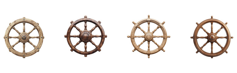 Fototapeta premium Nautical ship wheels in various shades of wood