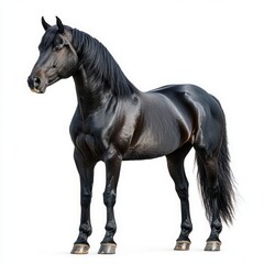 Fototapeta premium Majestic Black Horse Standing Proudly Against White Background in Studio Setting