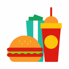 Flat Vector Illustration Of Fast Food Meal With Burger Drink And Fries