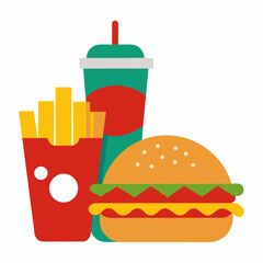 Burger With Fries And Drink Combo Delicious Fast Food Meal