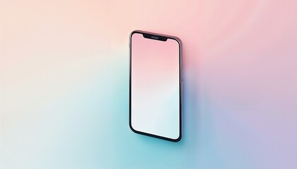 Sleek smartphone with a blank screen against a soft pastel gradient background
