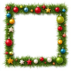 Christmas frame with ornaments isolated on white background