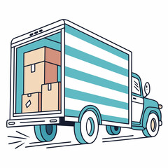 Cartoon Moving Truck With Boxes Delivery Transport And Shipment Illustration In Vector