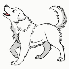 Cartoon Illustration Of A White Dog Howling Upward In A Walking Pose