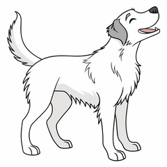Cartoon White Dog Standing Happy And Looking Up In A Vector Illustration
