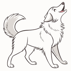 Cute Cartoon White Wolf Howling Upward Vector Illustration Isolated