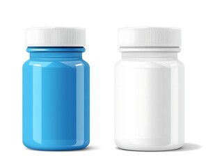 White capsule bottle with a white cap, isolated on a white background