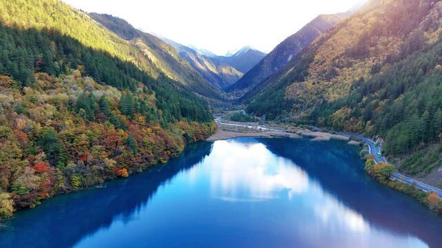 Scenic of Jiuzhaigou national park in autumn, China.