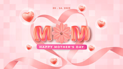 Elegant Mothers Day Decoration with Hearts, Flowers, and Ribbon Theme