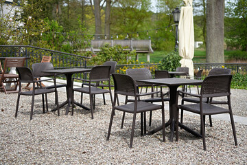 Cafe on the outdoor terrace with a beautiful view of nature's greenery