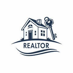 Real Estate Realtor Logo Design With House And Key Vector Illustration