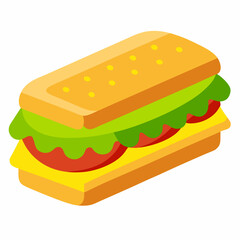 Isometric Sandwich With Lettuce Tomato And Cheese Delicious Food Icon Illustration