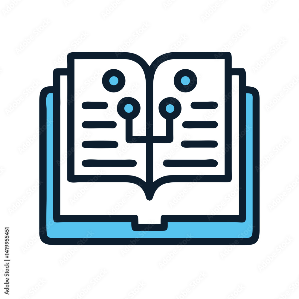 Poster book with circuit icon representing technology and digital learning