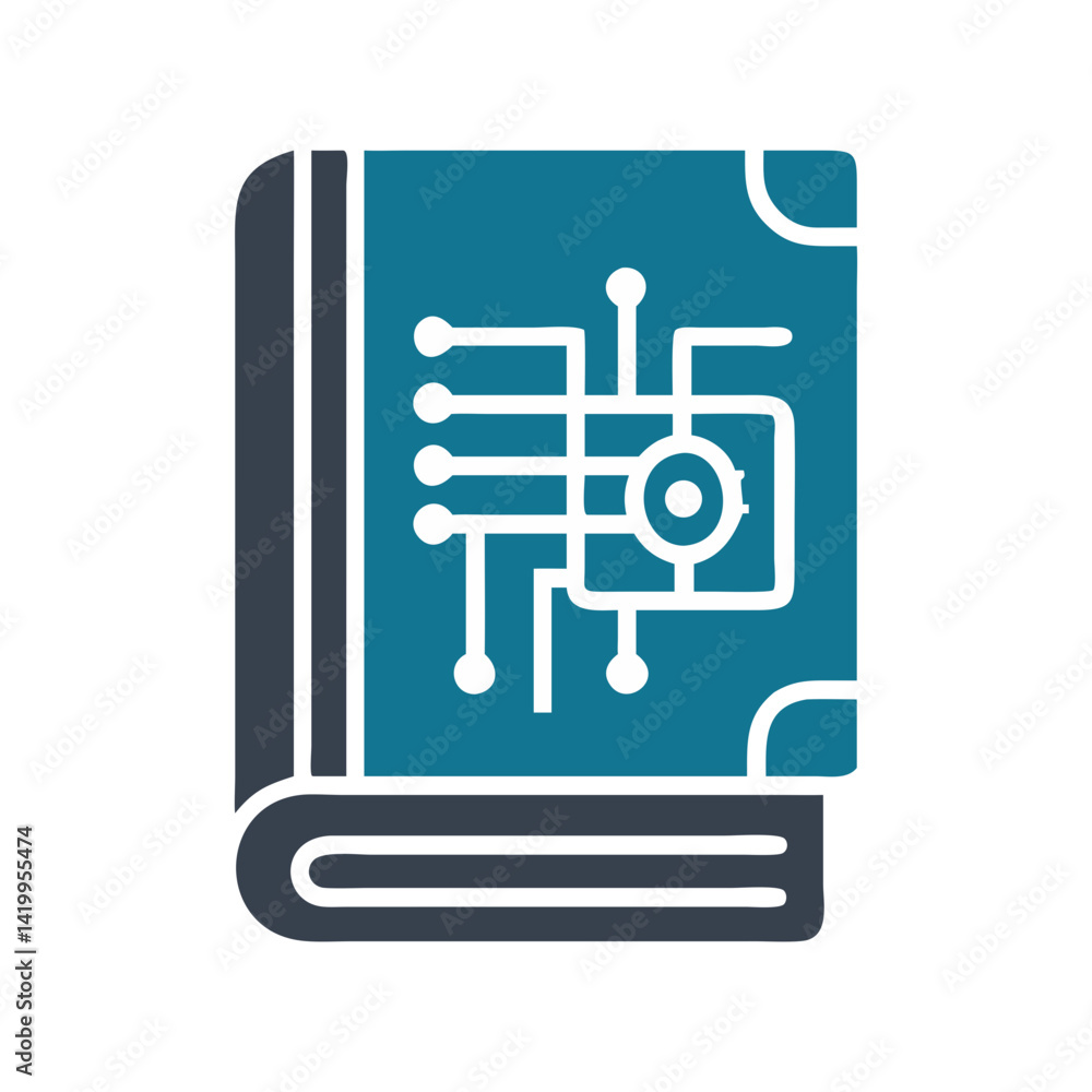 Poster book with circuit icon representing technology and digital learning