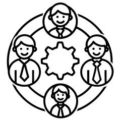 Teamwork And Collaboration Represented By People And Gear Black And White Icon