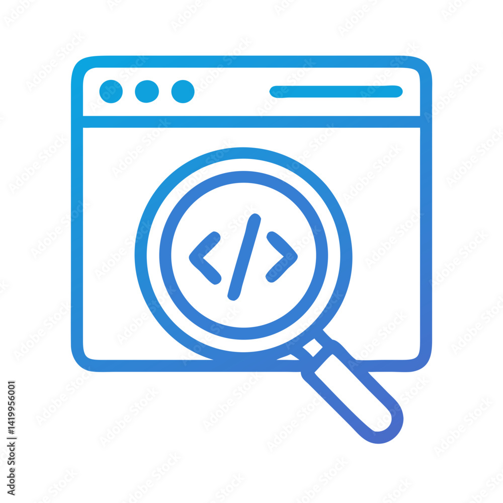 Poster Browser with Code Search Icon Representing Source Code and Web Development
