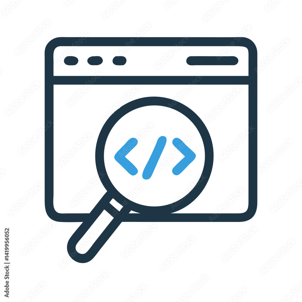 Poster Browser with Code Search Icon Representing Source Code and Web Development
