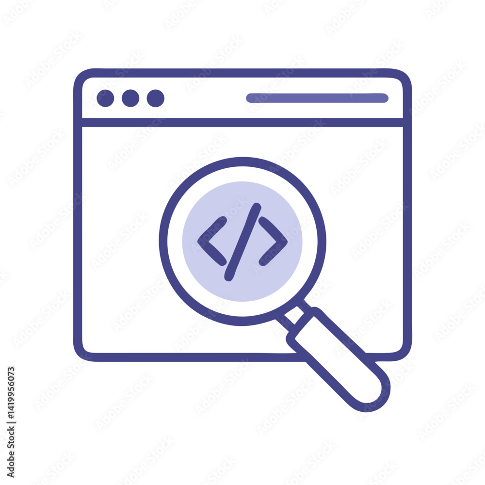 Poster Browser with Code Search Icon Representing Source Code and Web Development