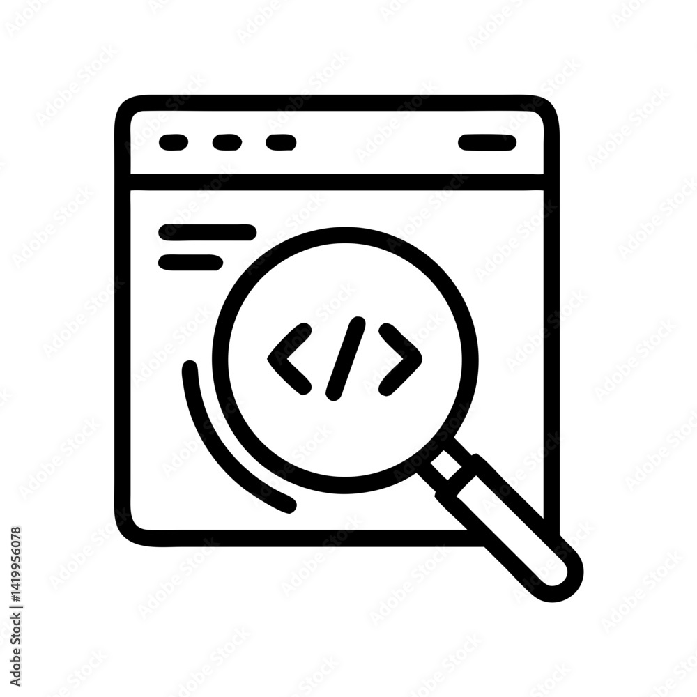 Poster Browser with Code Search Icon Representing Source Code and Web Development