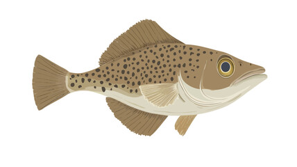 Naklejka premium A digital illustration shows a light brown fish with dark brown spots scattered across its body, creating a mottled pattern.