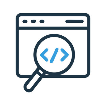 Browser with Code Search Icon Representing Source Code and Web Development