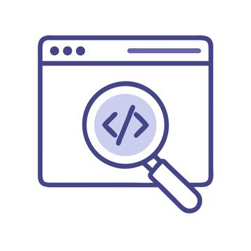 Browser with Code Search Icon Representing Source Code and Web Development