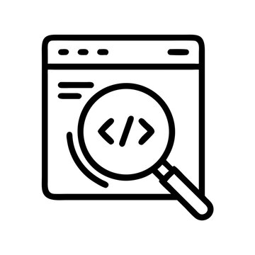 Browser with Code Search Icon Representing Source Code and Web Development